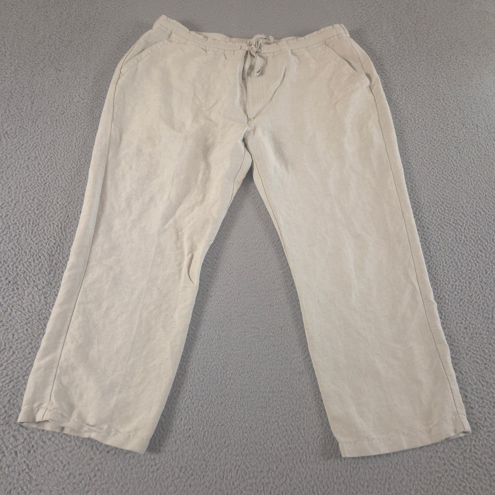 Cubavera Pants Mens XXL Beige Linen Blend Drawstring Straight Leg Beach Summer